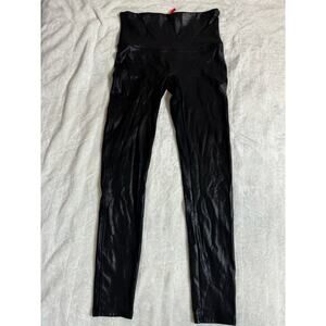 Spanx Faux Leather Matte Black Shaping Stretch Leggings Women’s Size Large L